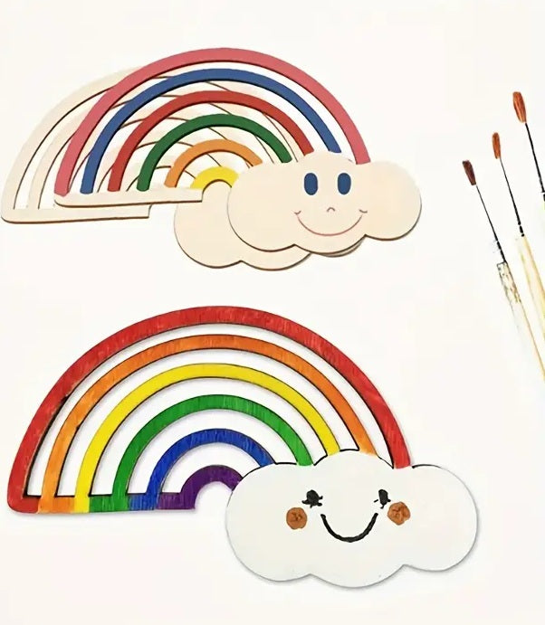 Unfinished Wooden Rainbow and Clouds Craft Set – DIY Painting Project for Kids