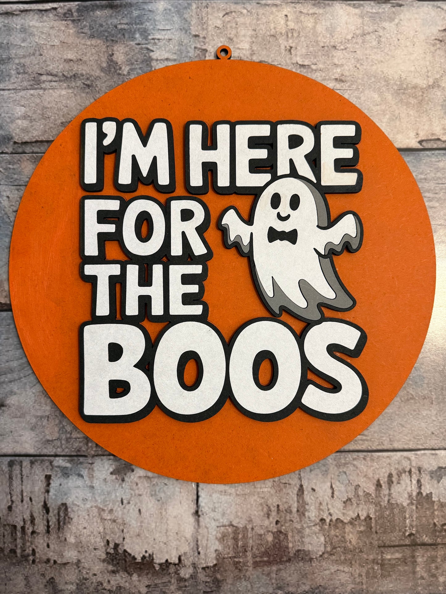 I'm Here for the Boos" – Round Halloween Door Sign | Funny Ghost Décor for Spooky Season